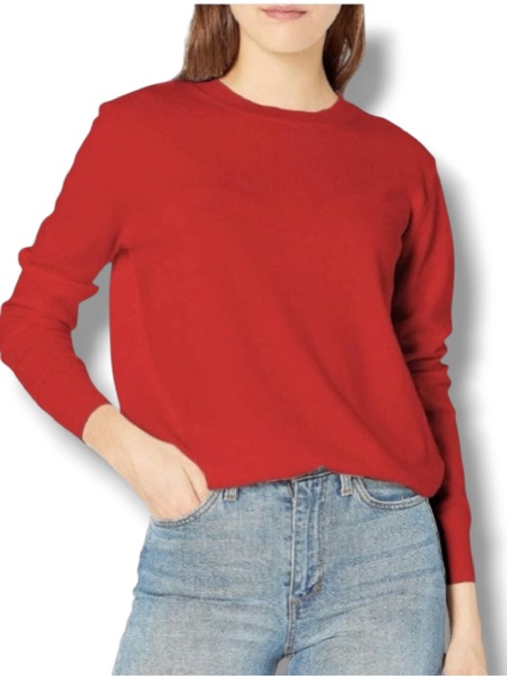 Qualfort Women’s Crewneck Red Soft Knitted Sweater